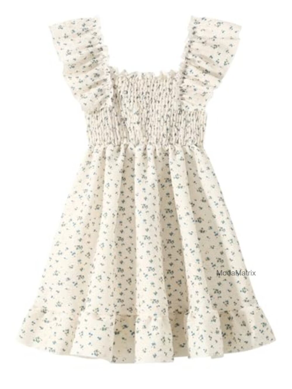 Girls Floral A-Line Sundress Square Neck Tie Back Flowy Mini Dress